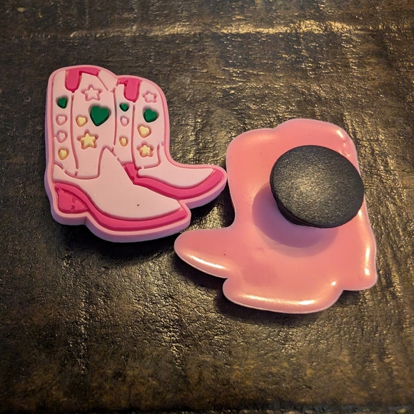 🛍️4 For $15🛍️Jibbitz Crocs Charms Pink and White Kids Cowboy Boot Accessories - Picture 2 of 6